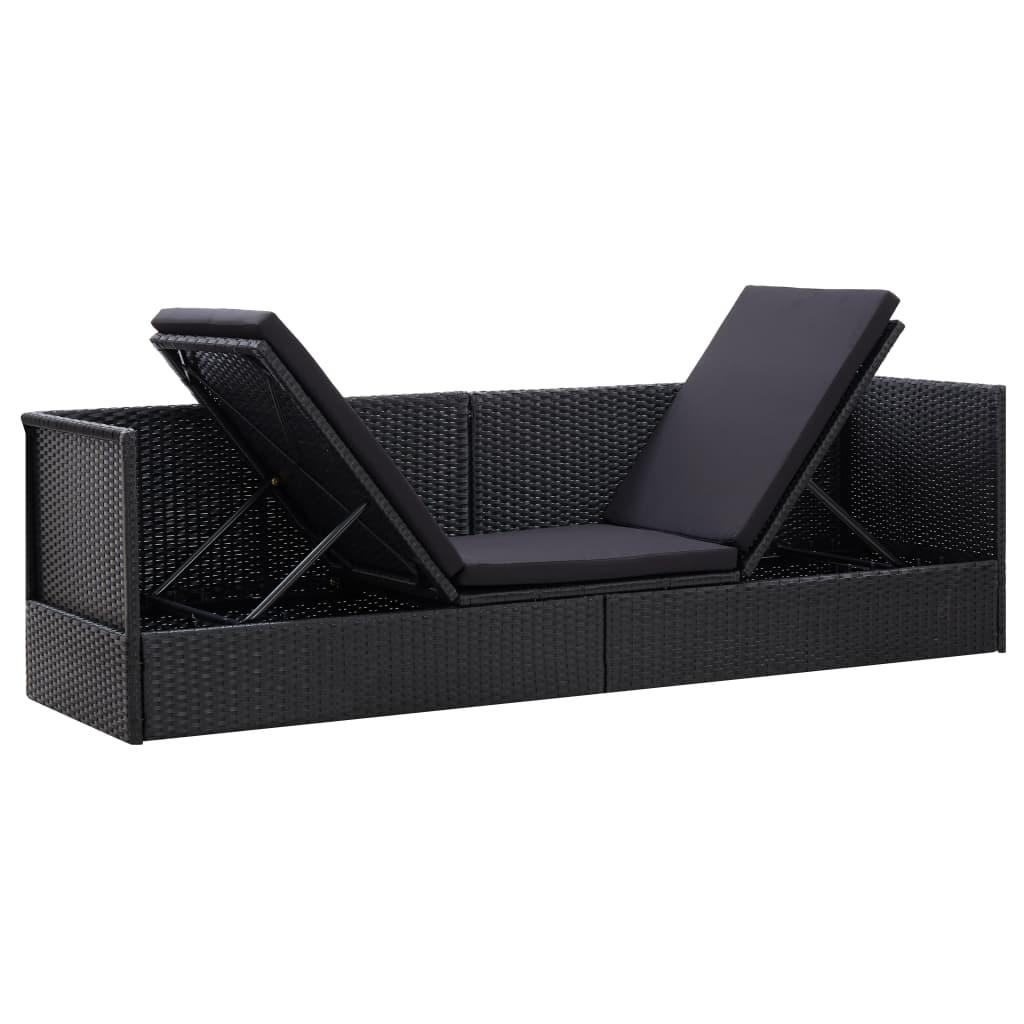 Patio Bed with Cushion and Pillow Poly Rattan Black at Set Shop and Smile