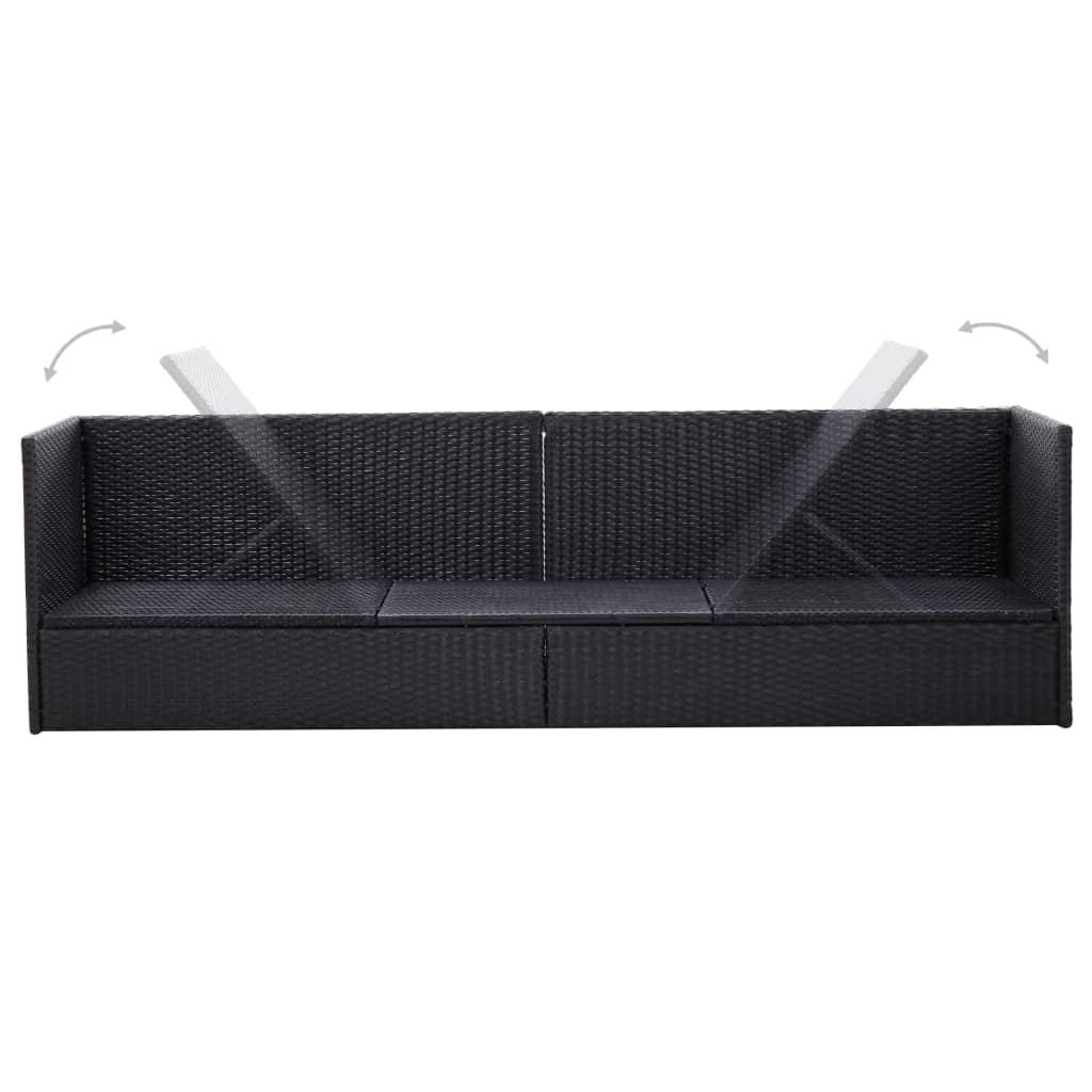 Patio Bed with Cushion and Pillow Poly Rattan Black at Set Shop and Smile