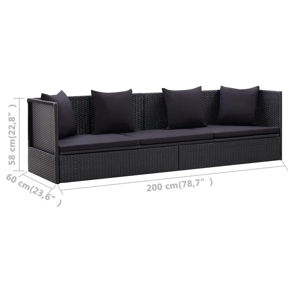 Patio Bed with Cushion and Pillow Poly Rattan Black at Set Shop and Smile