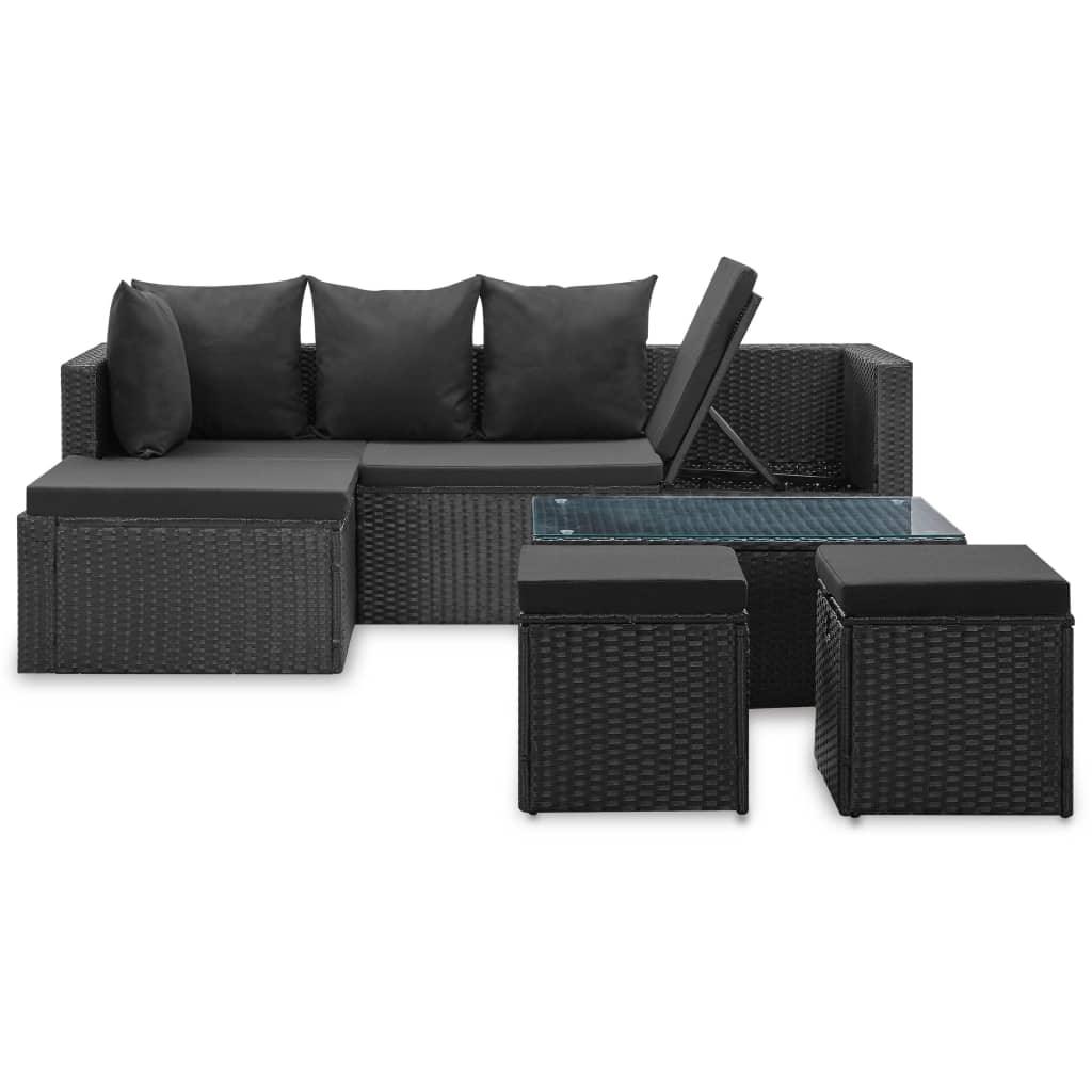4 Piece Patio Lounge Set Black with Cushions Poly Rattan at Set Shop and Smile