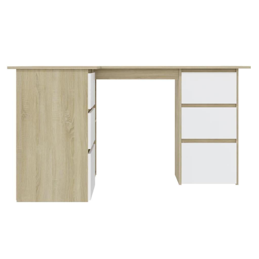 Corner Desk White and Sonoma Oak 57.1"x39.4"x29.9" Engineered Wood at Set Shop and Smile