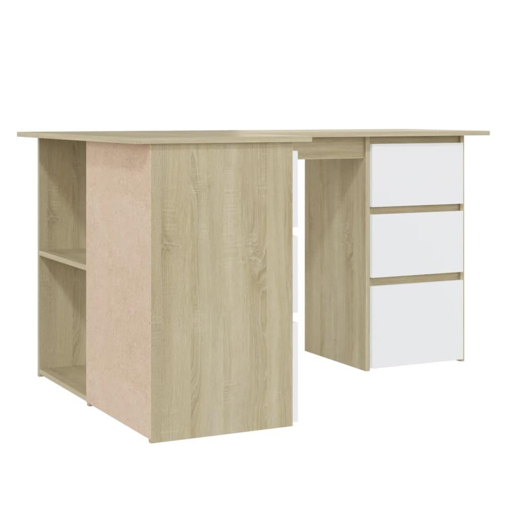 Corner Desk White and Sonoma Oak 57.1"x39.4"x29.9" Engineered Wood at Set Shop and Smile