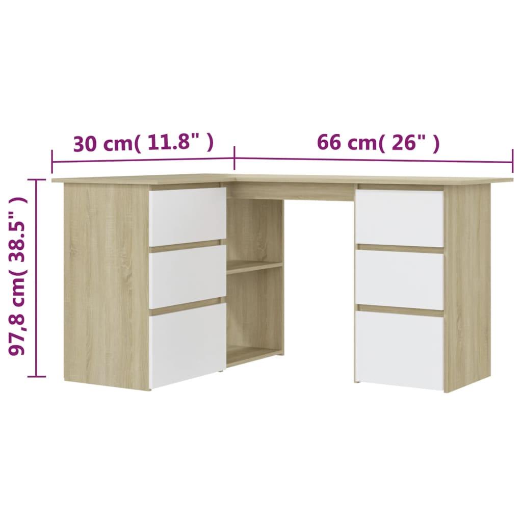 Corner Desk White and Sonoma Oak 57.1"x39.4"x29.9" Engineered Wood at Set Shop and Smile