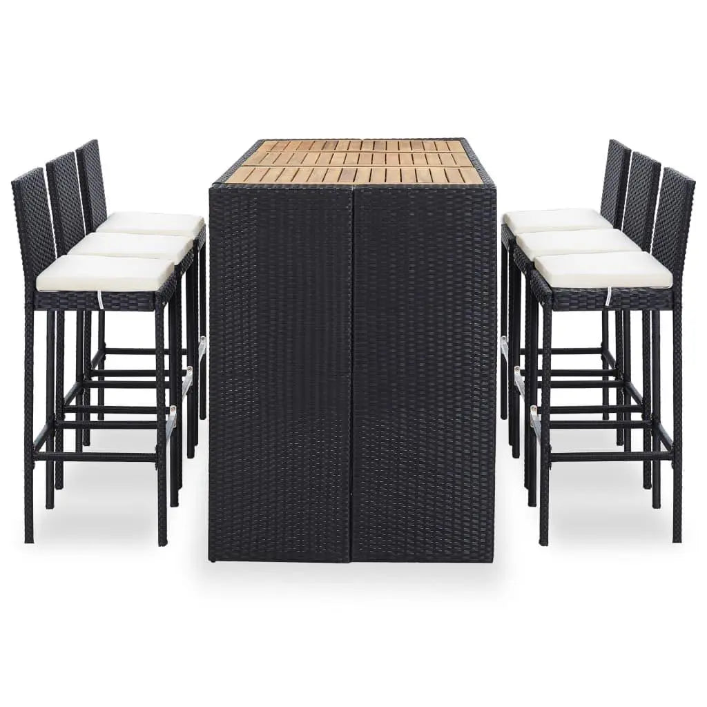 7 Piece Patio Bar Set with Cushions Poly Rattan Black at Set Shop and Smile