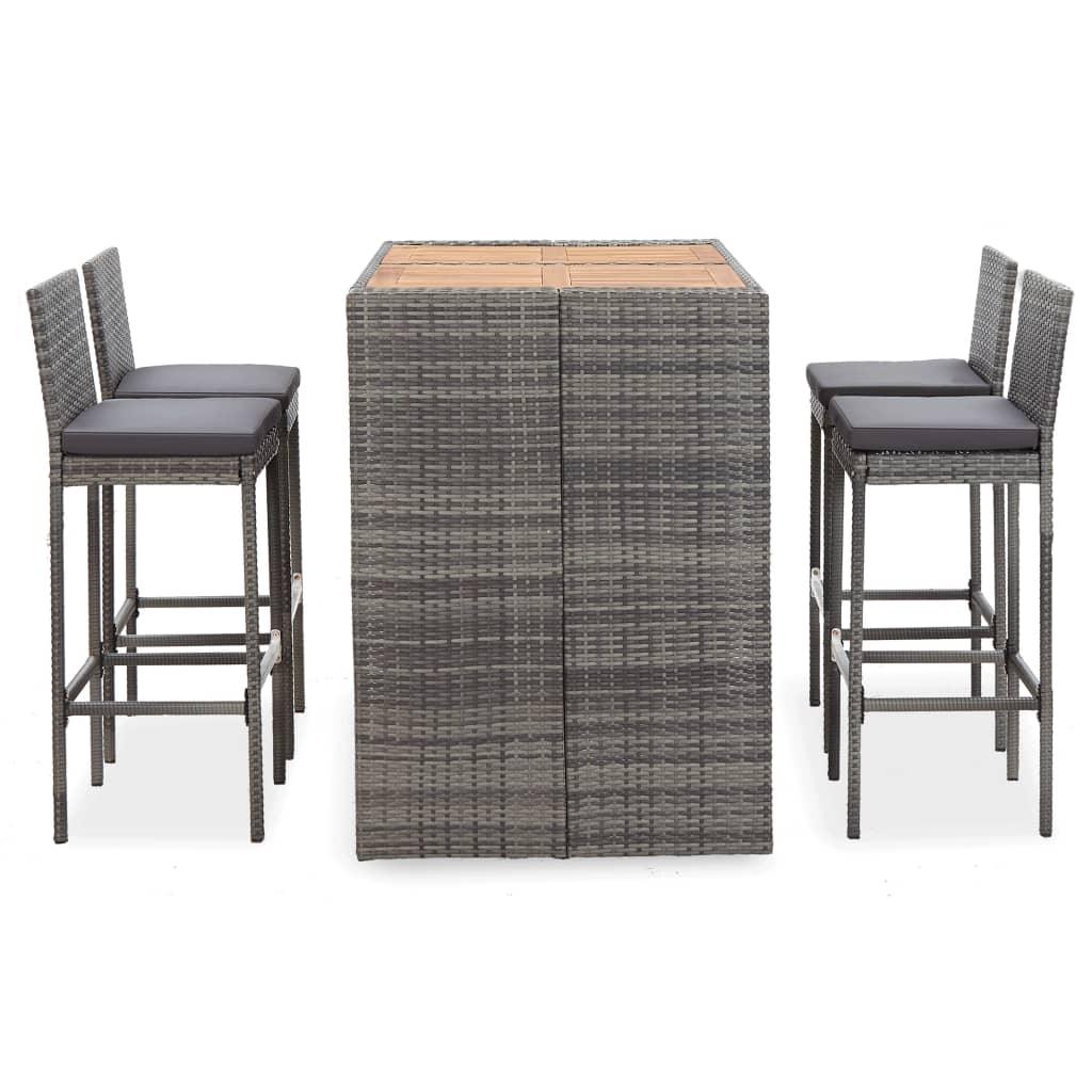 5 Piece Patio Bar Set Poly Rattan and Acacia Wood Gray at Set Shop and Smile