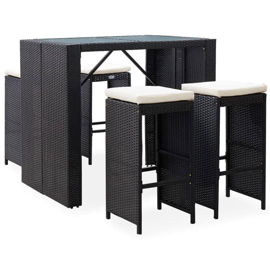 5 Piece Patio Bar Set Poly Rattan and Glass Black at Set Shop and Smile