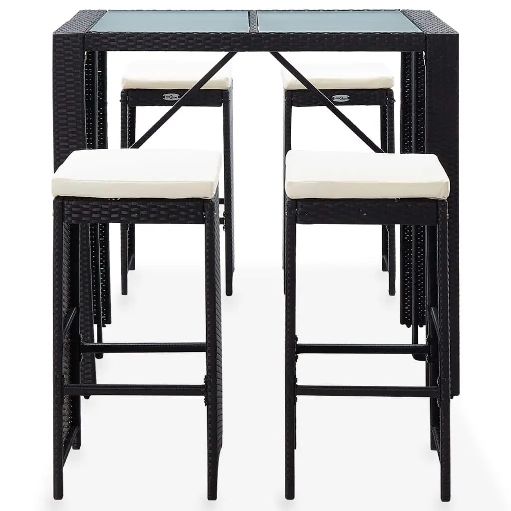 5 Piece Patio Bar Set Poly Rattan and Glass Black at Set Shop and Smile
