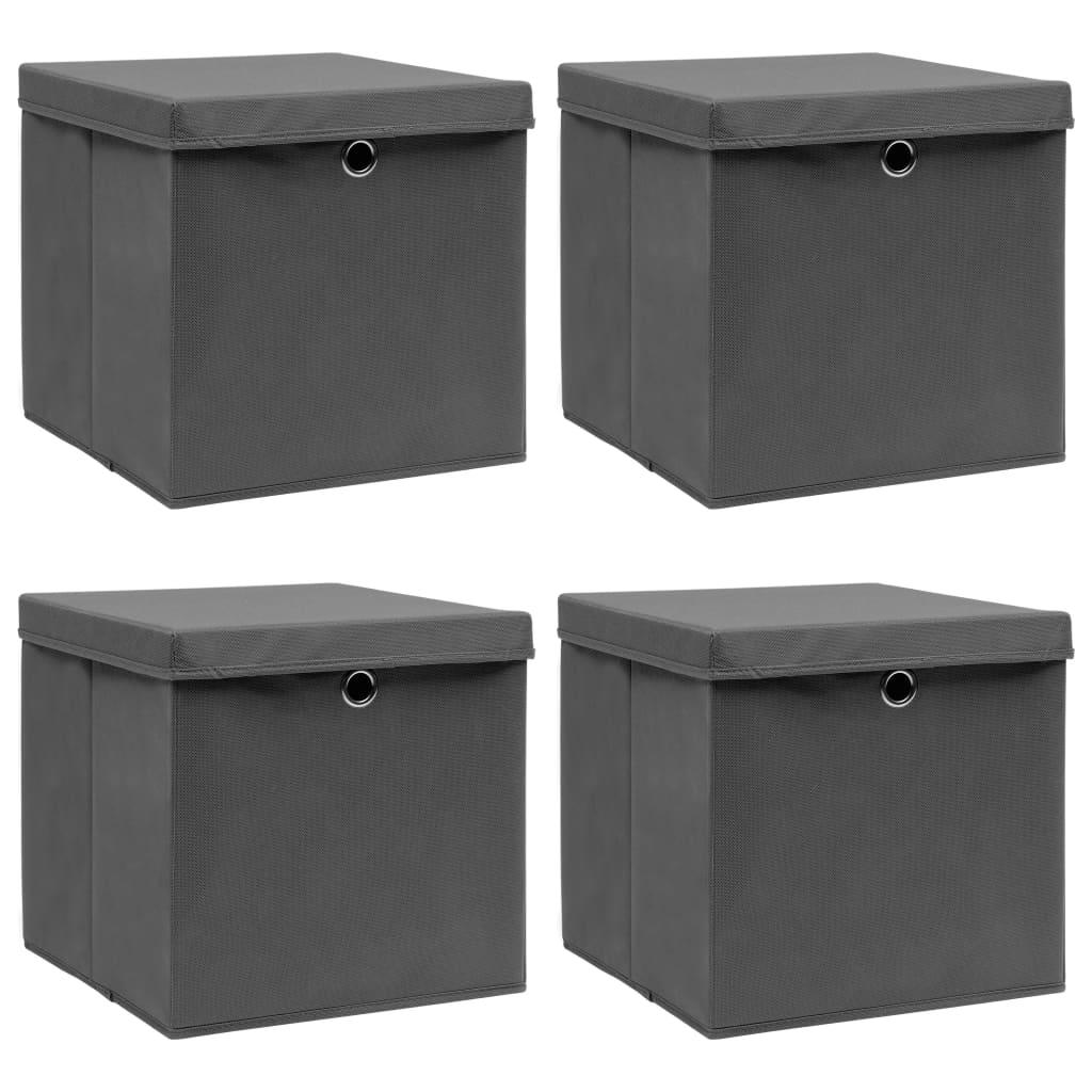Storage Boxes with Lids 4 pcs Gray 12.6"x12.6"x12.6" Fabric at Set Shop and Smile