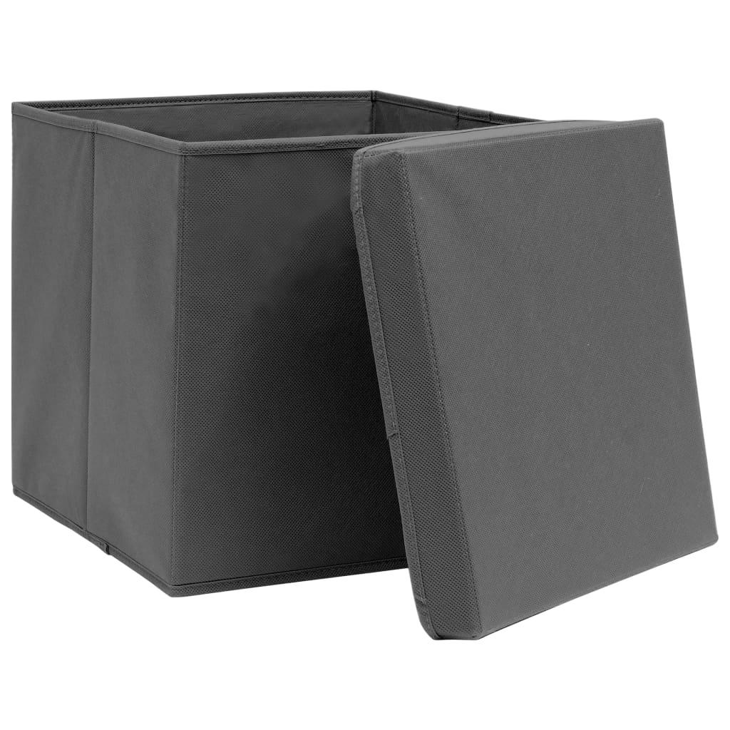 Storage Boxes with Lids 4 pcs Gray 12.6"x12.6"x12.6" Fabric at Set Shop and Smile