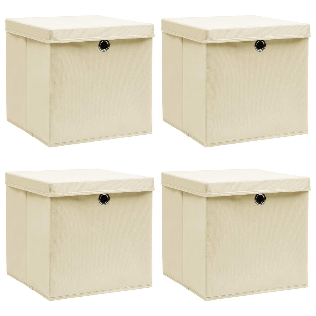 Storage Boxes with Lid 4 pcs Cream 12.6"x12.6"x12.6" Fabric at Set Shop and Smile