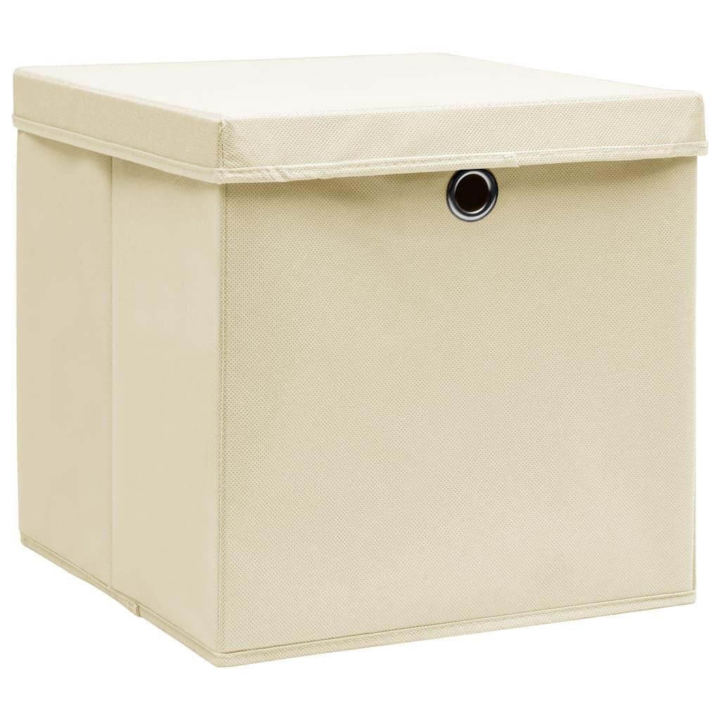 Storage Boxes with Lid 4 pcs Cream 12.6"x12.6"x12.6" Fabric at Set Shop and Smile
