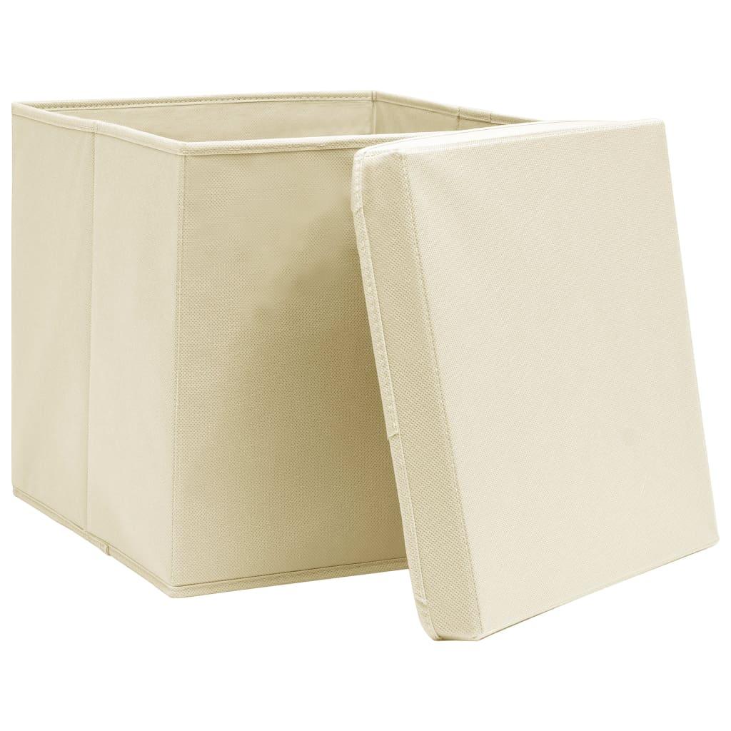 Storage Boxes with Lid 4 pcs Cream 12.6"x12.6"x12.6" Fabric at Set Shop and Smile