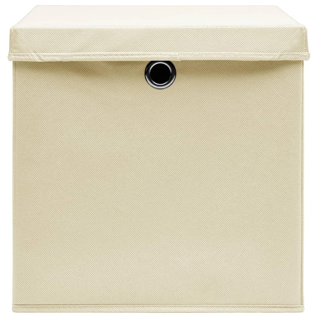 Storage Boxes with Lid 4 pcs Cream 12.6"x12.6"x12.6" Fabric at Set Shop and Smile