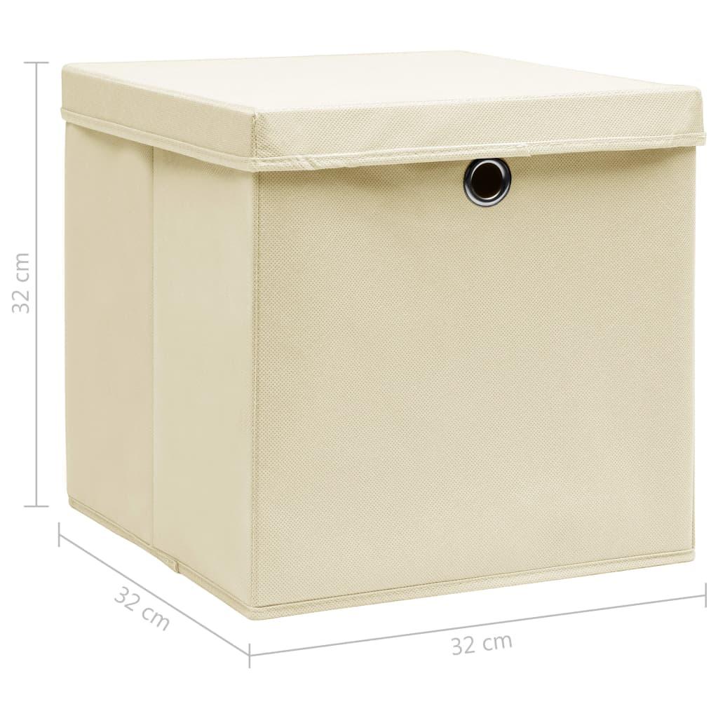 Storage Boxes with Lid 4 pcs Cream 12.6"x12.6"x12.6" Fabric at Set Shop and Smile
