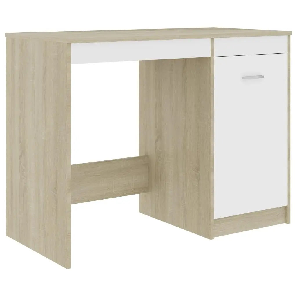 Desk White and Sonoma Oak 39.4"x19.7"x29.9" Engineered Wood at Set Shop and Smile