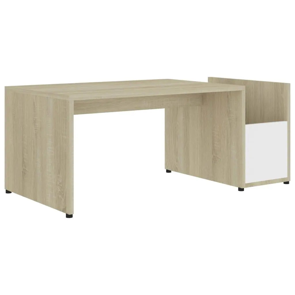 Coffee Table White and Sonoma Oak 35.4"x17.7"x13.8" Engineered Wood at Set Shop and Smile