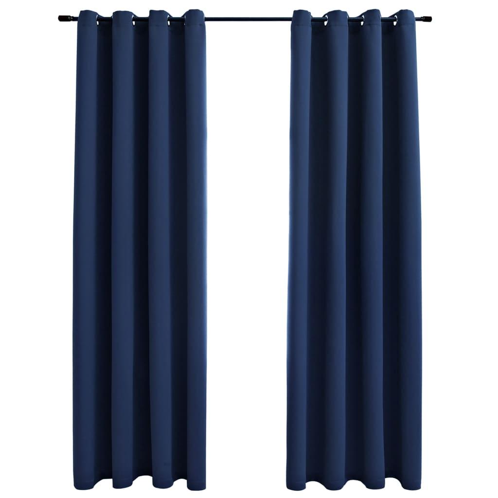 Blackout Curtains with Rings 2 pcs Navy Blue 54"x63" Fabric at Set Shop and Smile