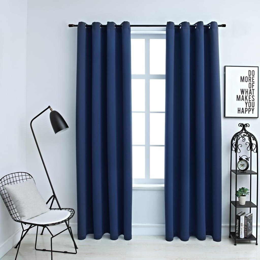 Blackout Curtains with Rings 2 pcs Navy Blue 54"x63" Fabric at Set Shop and Smile