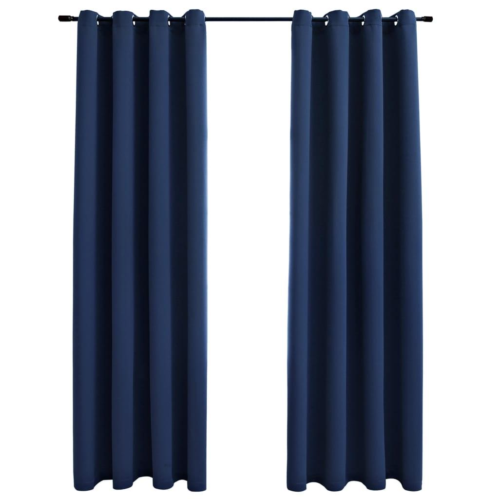 Blackout Curtains with Rings 2 pcs Navy Blue 54"x95" Fabric at Set Shop and Smile