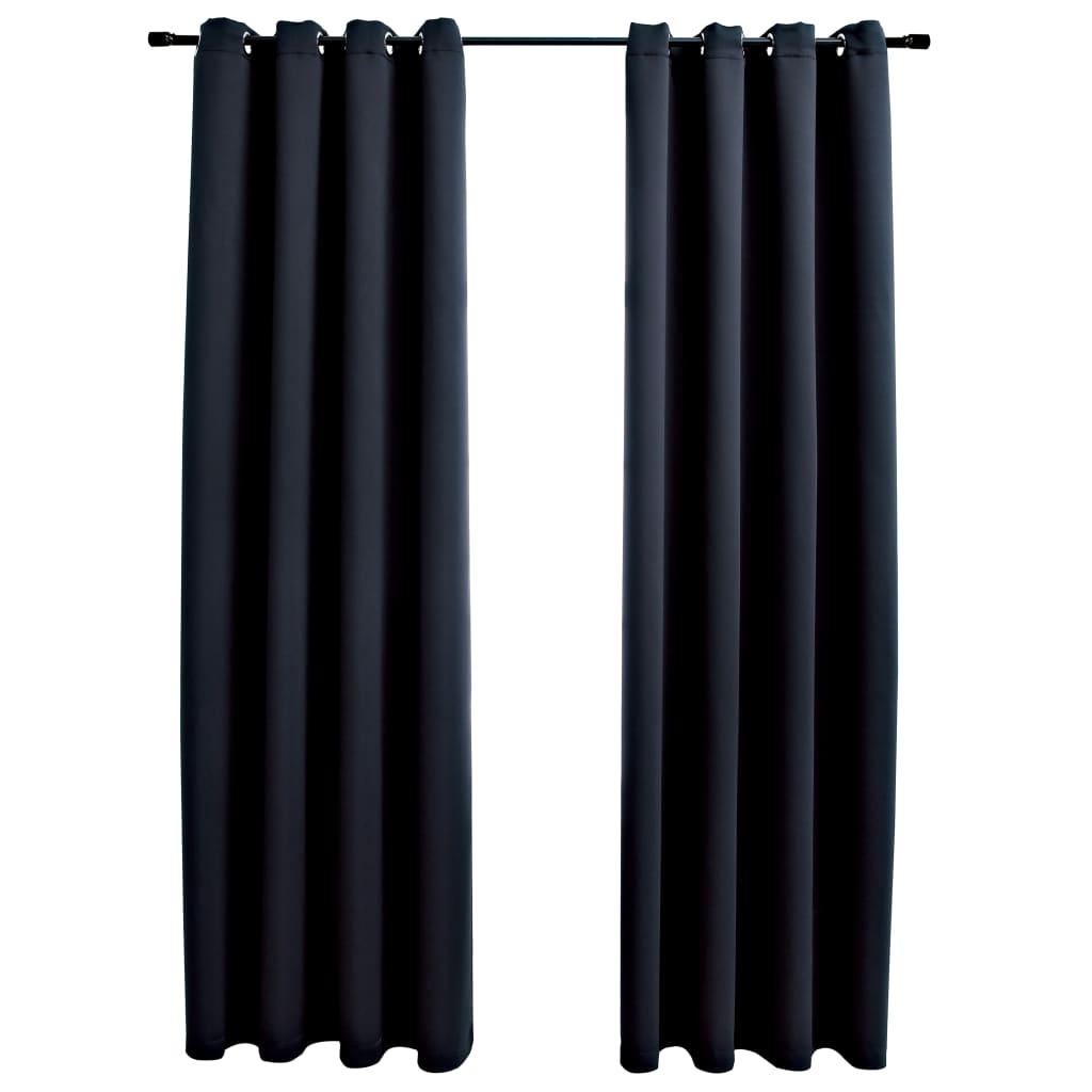 Blackout Curtains with Rings 2 pcs Black 54"x63" Fabric at Set Shop and Smile