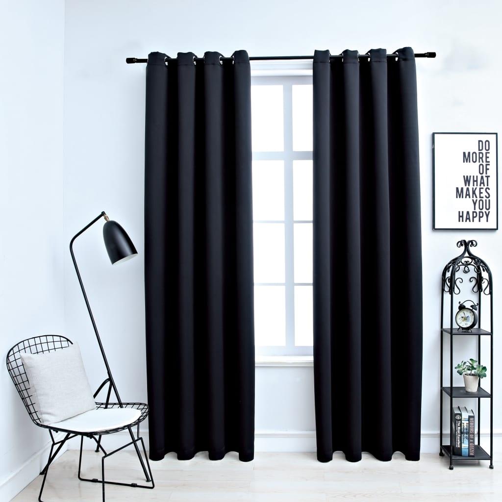Blackout Curtains with Rings 2 pcs Black 54"x63" Fabric at Set Shop and Smile