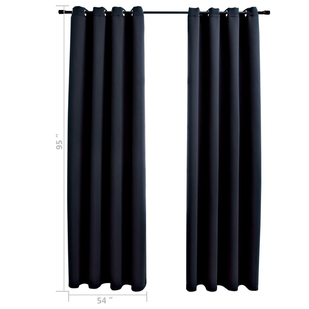 Blackout Curtains with Rings 2 pcs Black 54"x95" Fabric at Set Shop and Smile