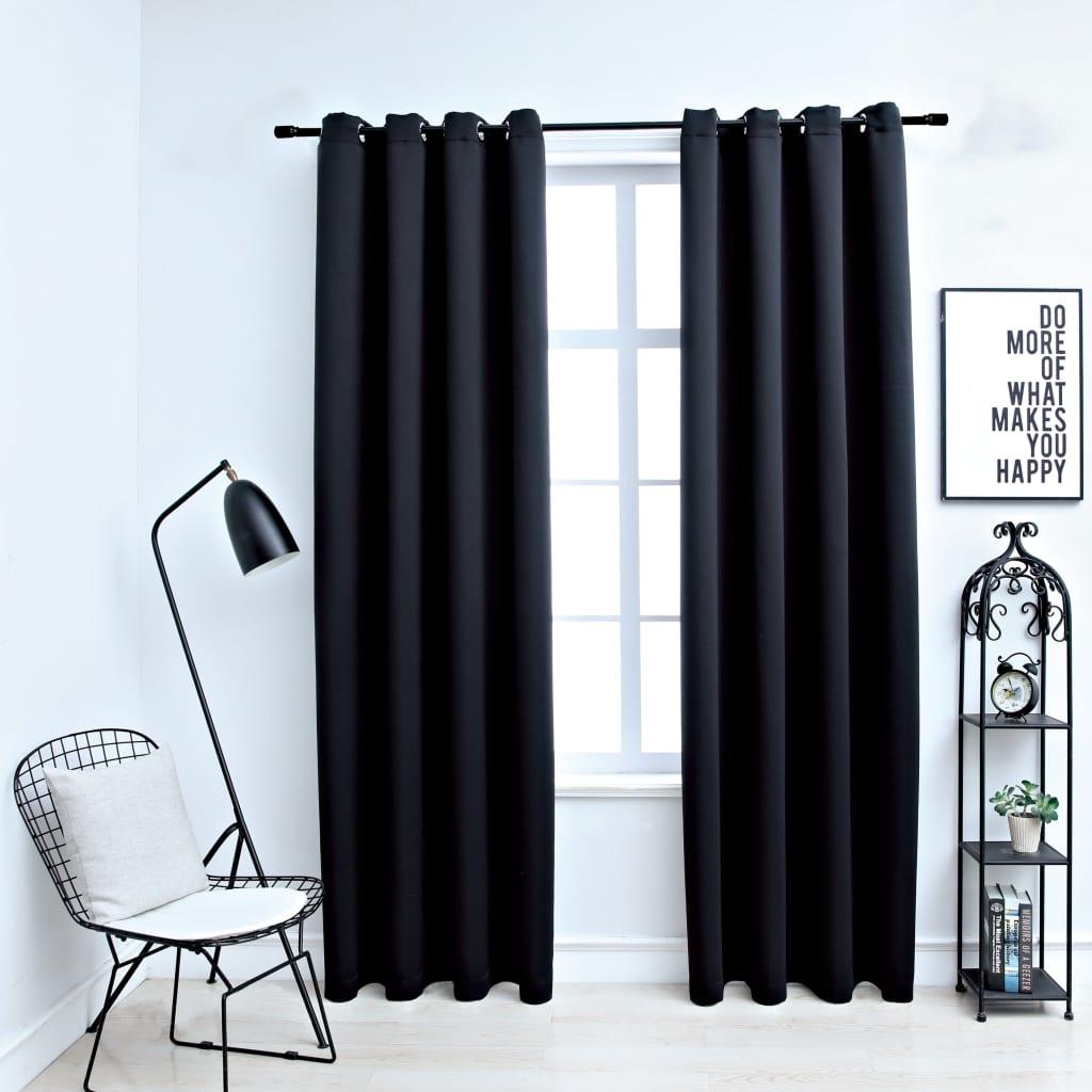 Blackout Curtains with Rings 2 pcs Black 54"x95" Fabric at Set Shop and Smile
