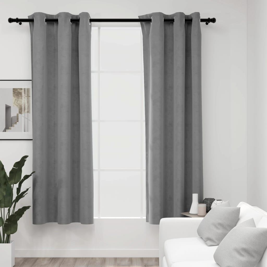 Blackout Curtains with Rings 2 pcs Gray 37"x63" Velvet at Set Shop and Smile