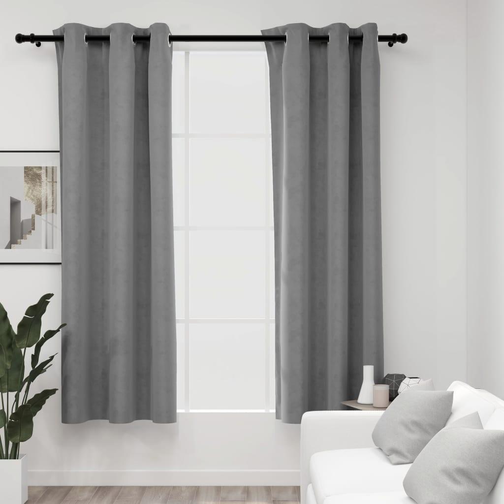 Blackout Curtains with Rings 2 pcs Gray 37"x84" Velvet at Set Shop and Smile