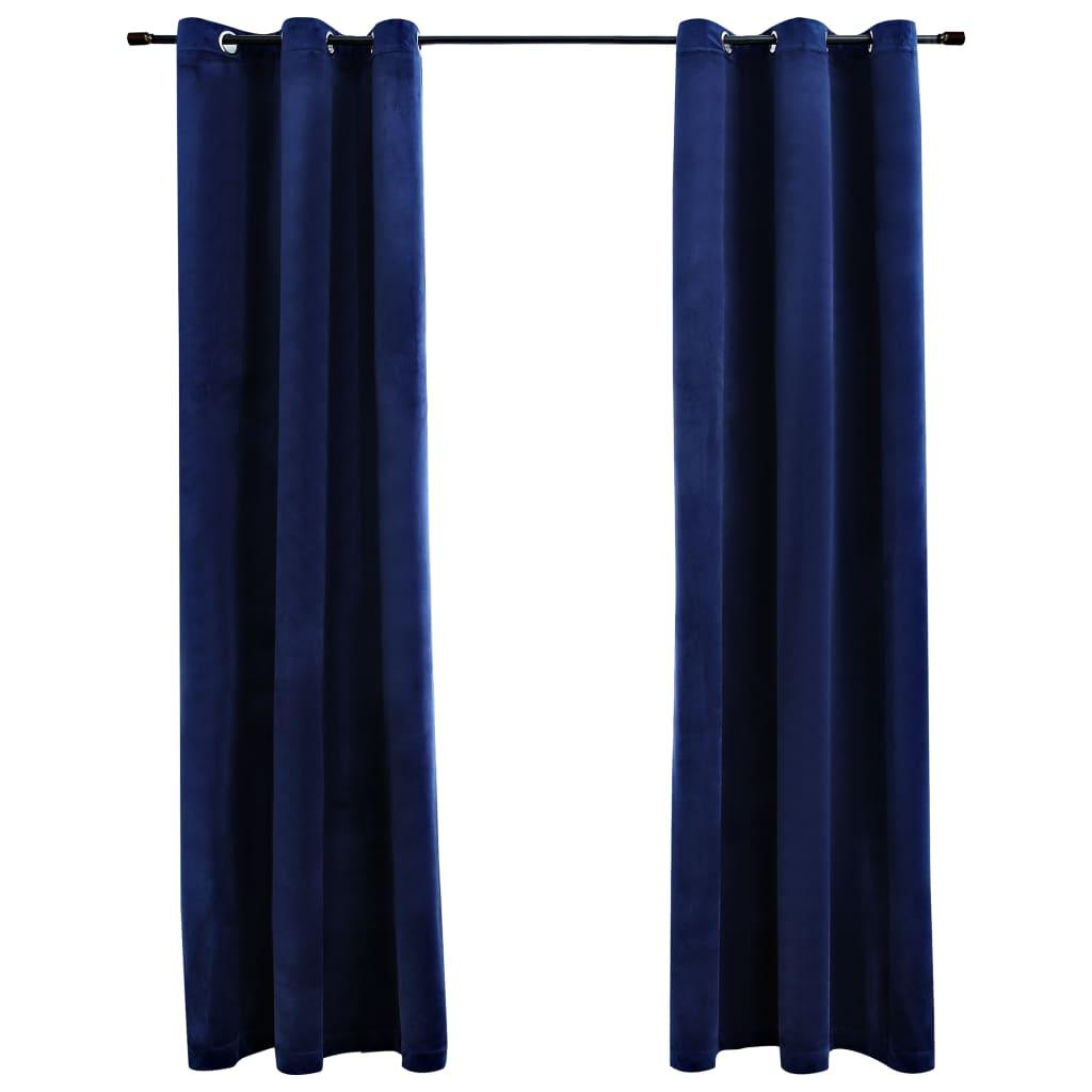 Blackout Curtains with Rings 2 pcs Navy Blue 37"x63" Velvet at Set Shop and Smile