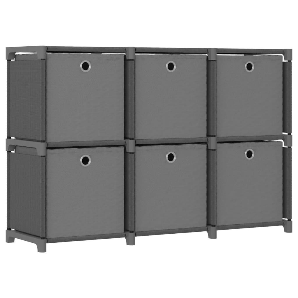 6-Cube Display Shelf with Boxes Gray 40.6"x11.8"x28.5" Fabric at Set Shop and Smile