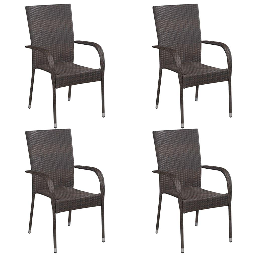 Stackable Patio Chairs 4 pcs Poly Rattan Brown at Set Shop and Smile