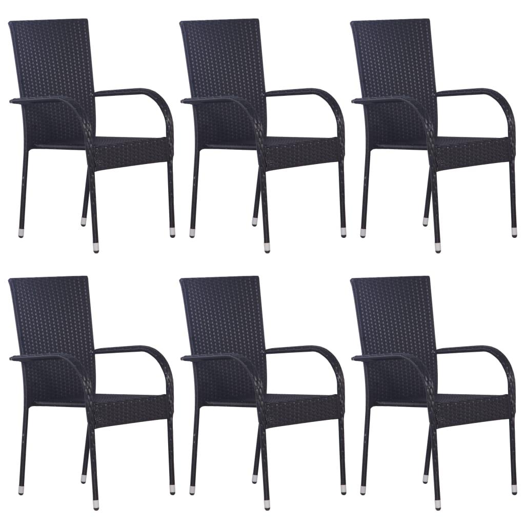 Stackable Patio Chairs 6 pcs Poly Rattan Black at Set Shop and Smile
