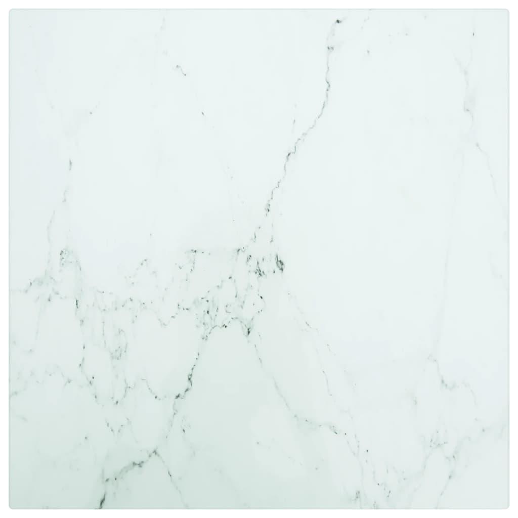 Table Top White 11.8"x11.8" 0.2" Tempered Glass with Marble Design at Set Shop and Smile