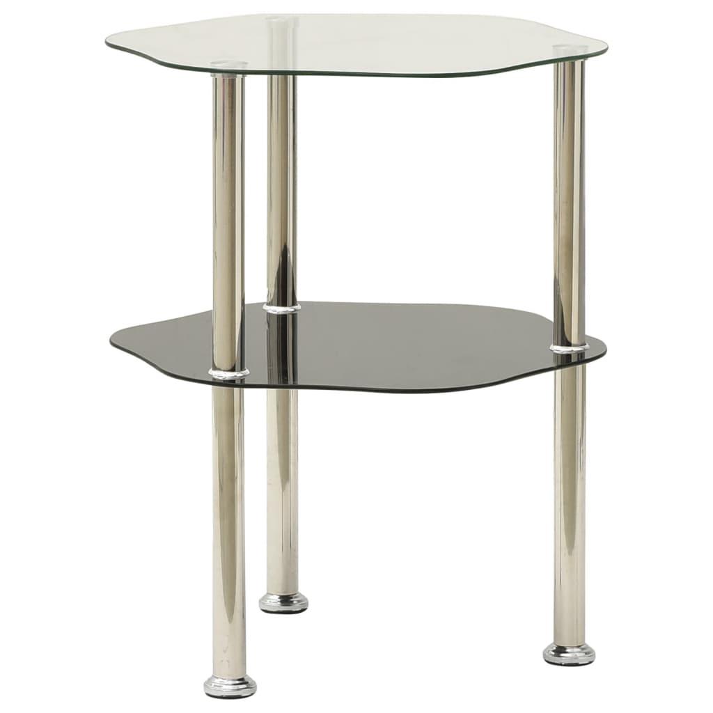 2-Tier Side Table Transparent & Black 15"x15"x19.7" Tempered Glass at Set Shop and Smile