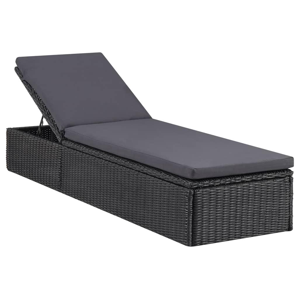 Sunlounger Poly Rattan Black and Dark Gray at Set Shop and Smile
