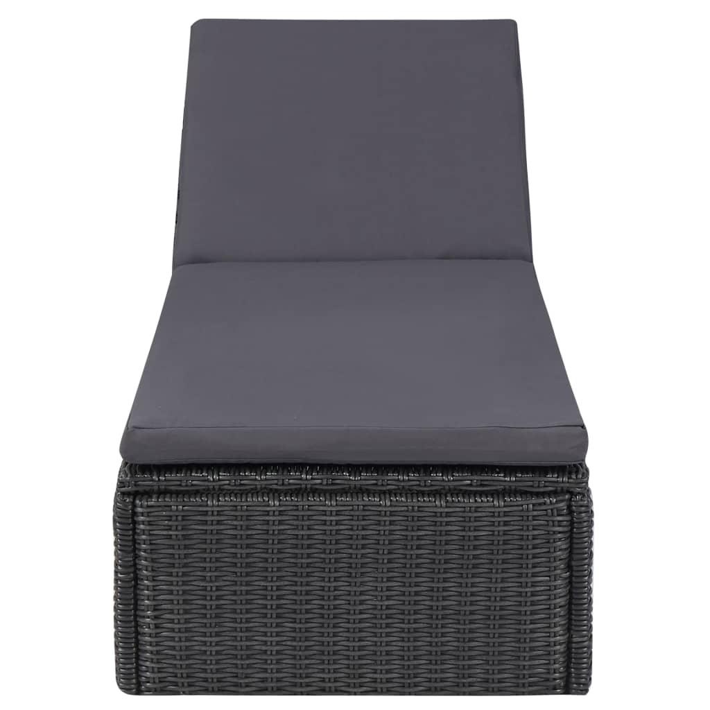 Sunlounger Poly Rattan Black and Dark Gray at Set Shop and Smile