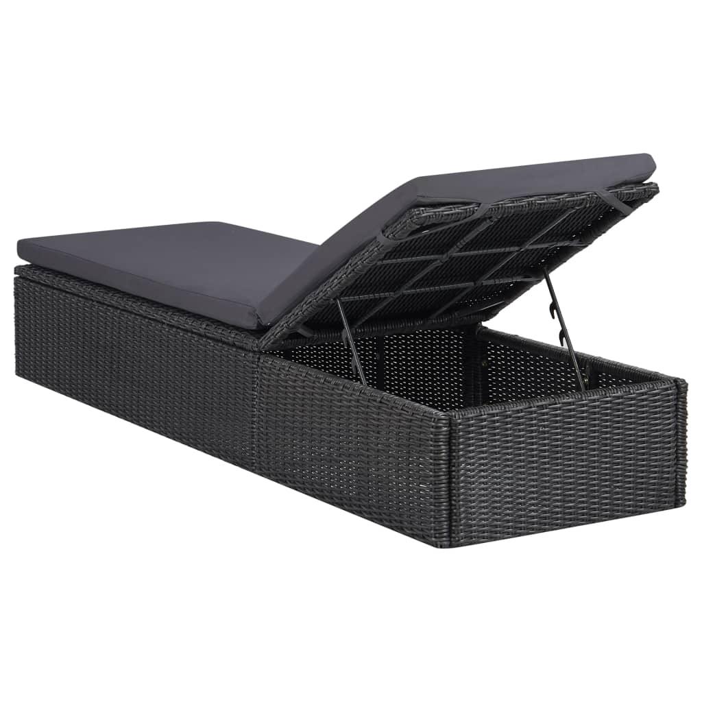 Sunlounger Poly Rattan Black and Dark Gray at Set Shop and Smile