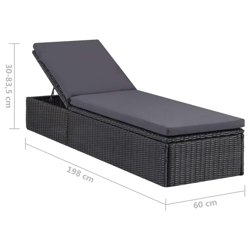 Sunlounger Poly Rattan Black and Dark Gray at Set Shop and Smile