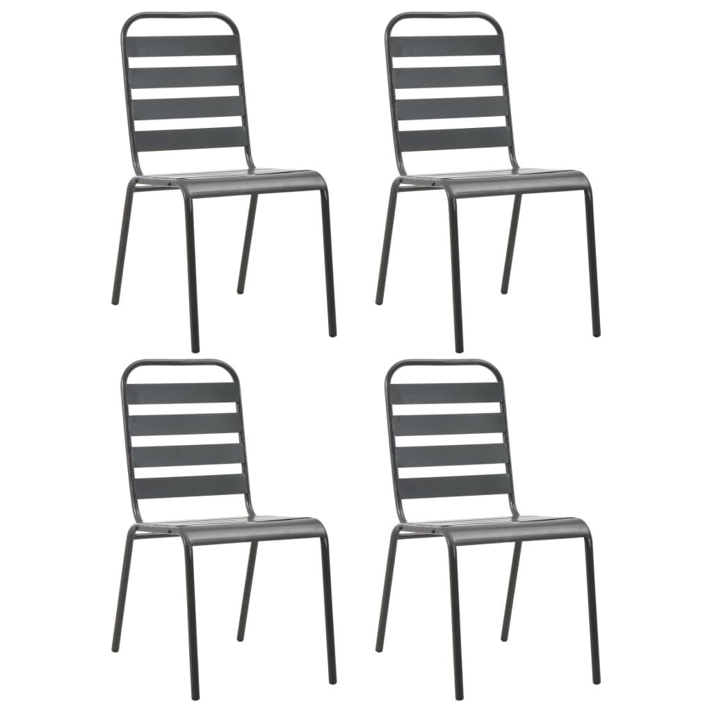 Patio Chairs 4 pcs Slatted Design Steel Dark Gray at Set Shop and Smile