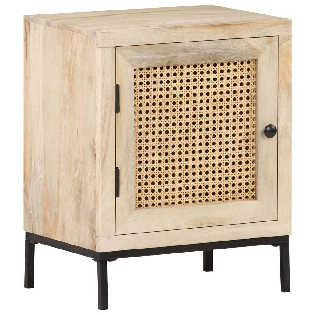 Bedside Cabinet 15.7"x11.8"x19.7" Solid Mango Wood and Natural Cane at Set Shop and Smile