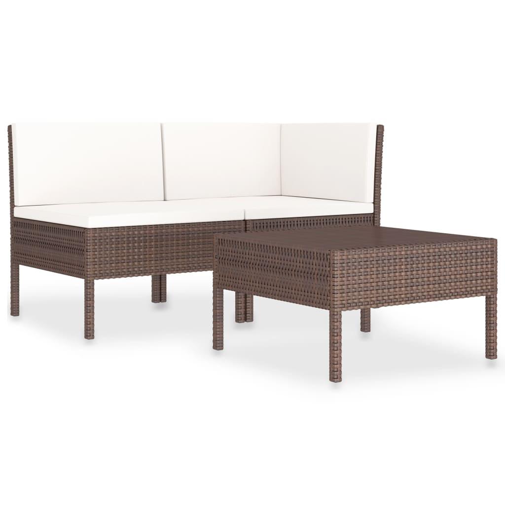 3 Piece Patio Lounge Set with Cushions Poly Rattan Brown at Set Shop and Smile