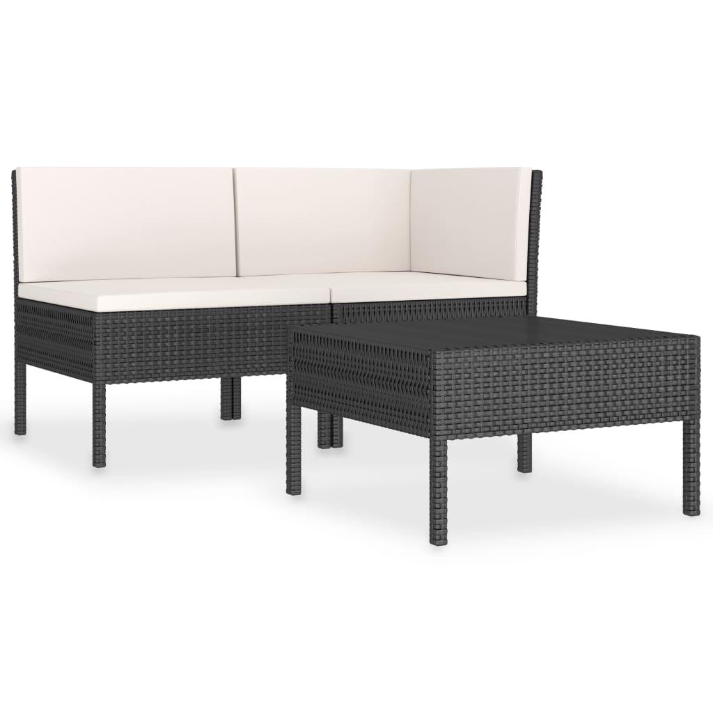 3 Piece Patio Lounge Set with Cushions Poly Rattan Black at Set Shop and Smile