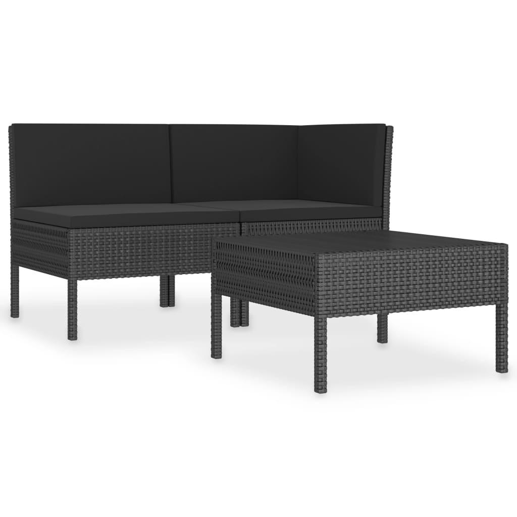 3 Piece Patio Lounge Set with Cushions Poly Rattan Black at Set Shop and Smile