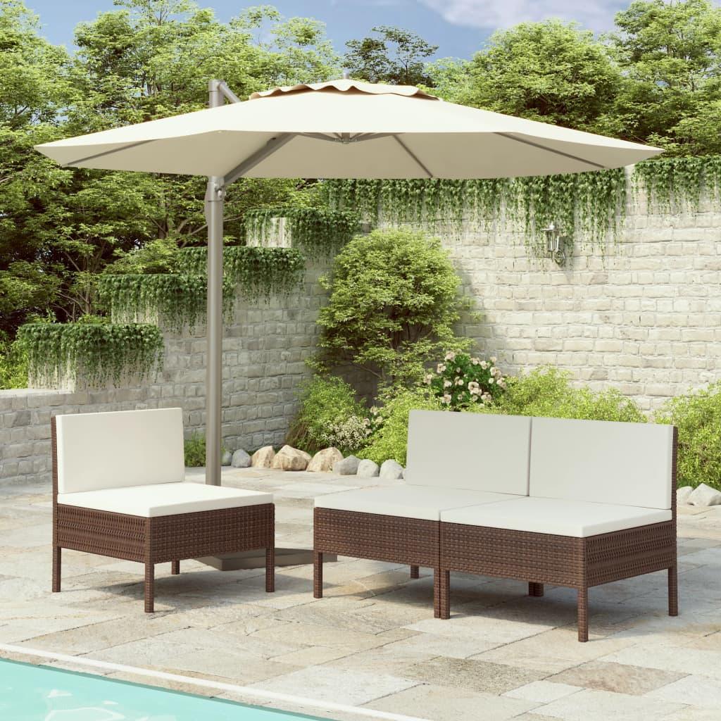 Patio Chairs 3 pcs with Cushions Poly Rattan Brown at Set Shop and Smile