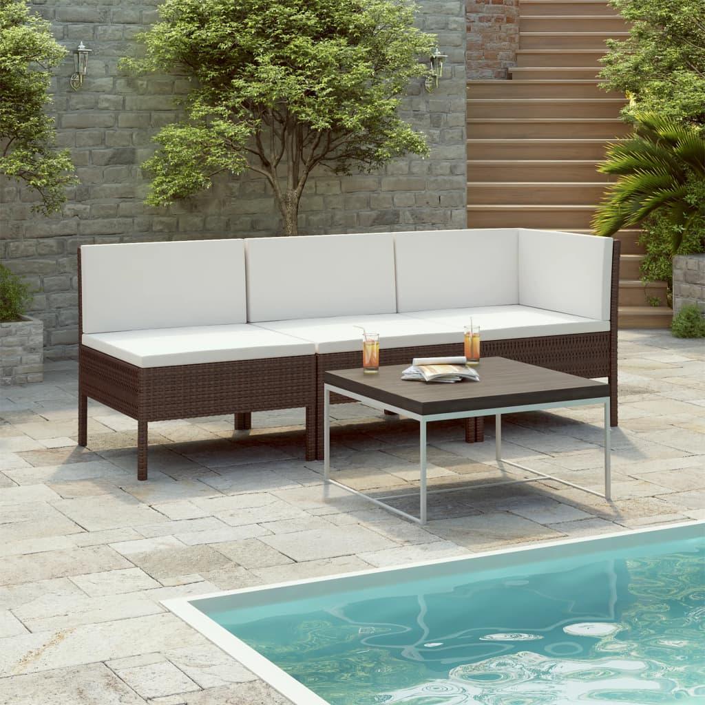 3 Piece Patio Lounge Set with Cushions Poly Rattan Brown at Set Shop and Smile