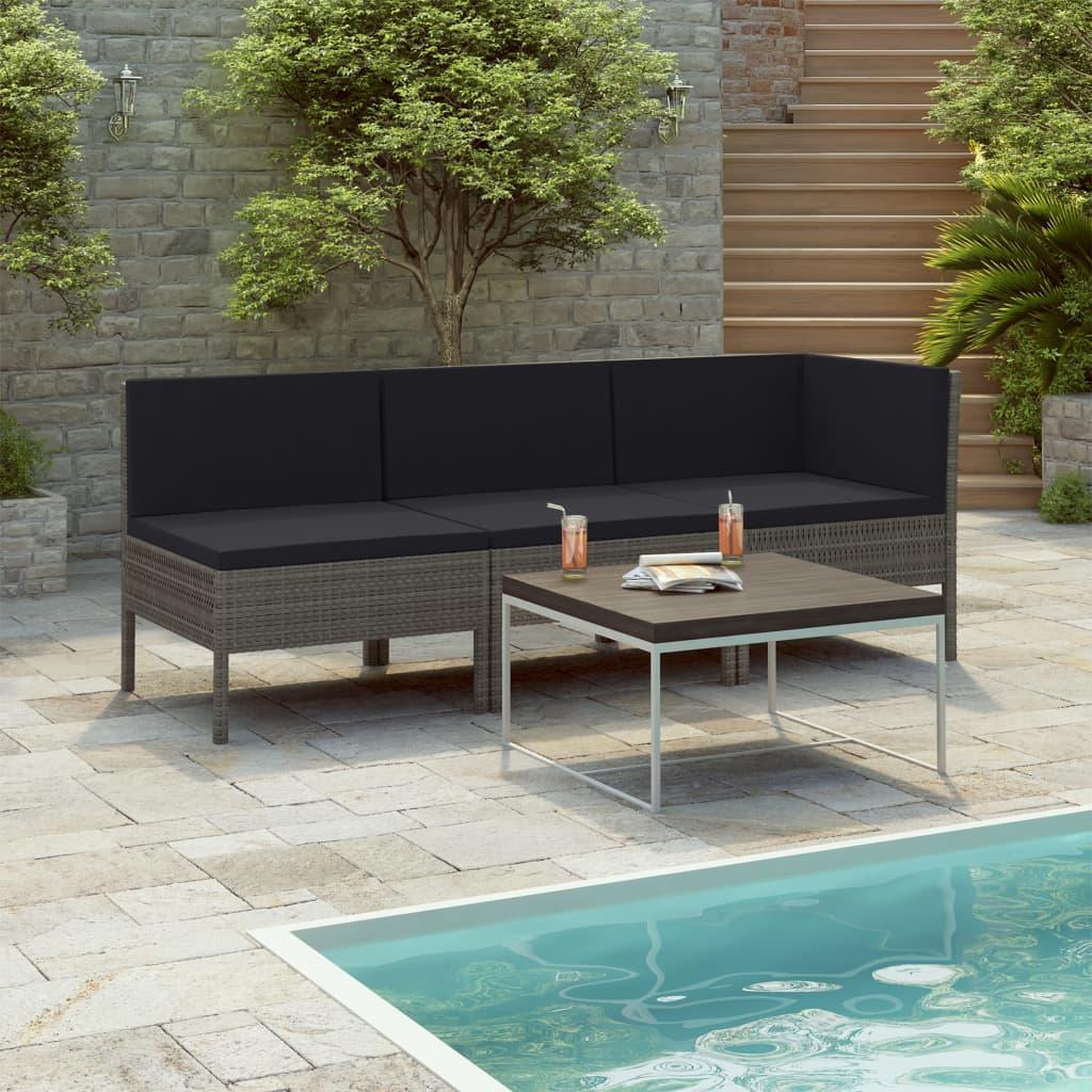 3 Piece Patio Lounge Set with Cushions Poly Rattan Gray at Set Shop and Smile