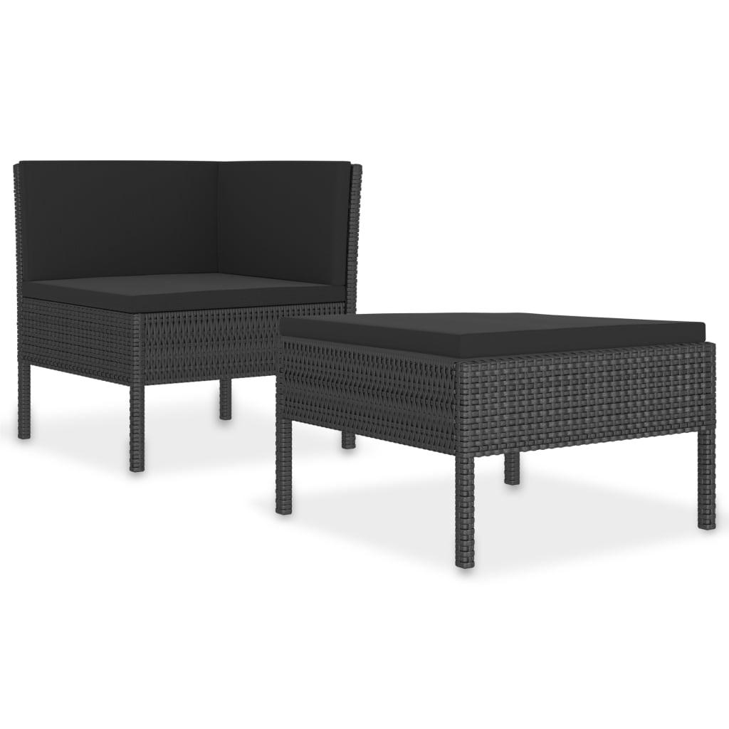 2 Piece Patio Lounge Set with Cushions Poly Rattan Black at Set Shop and Smile