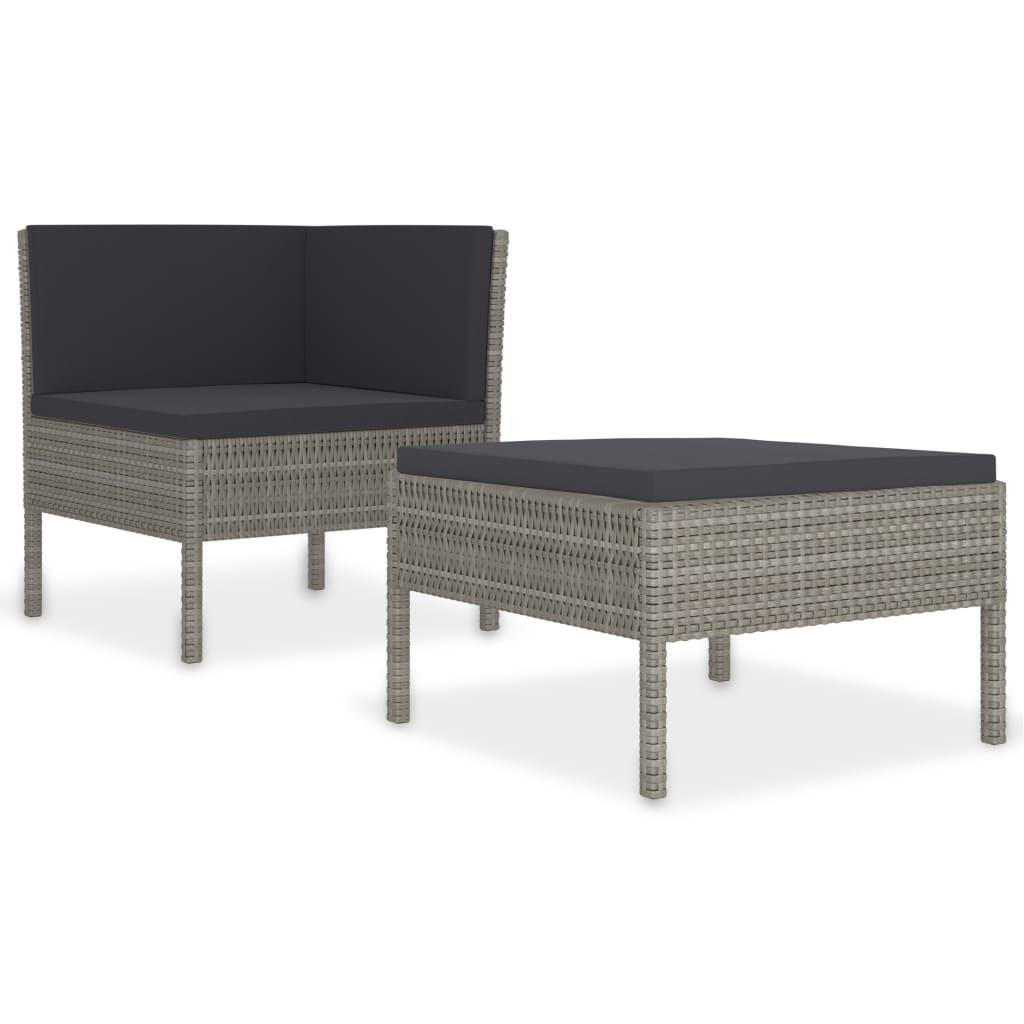2 Piece Patio Lounge Set with Cushions Poly Rattan Gray at Set Shop and Smile