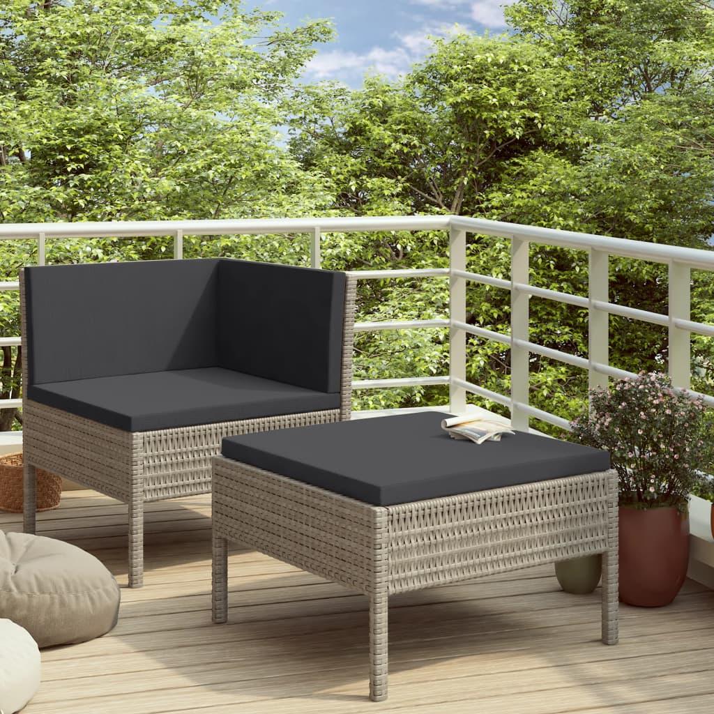 2 Piece Patio Lounge Set with Cushions Poly Rattan Gray at Set Shop and Smile